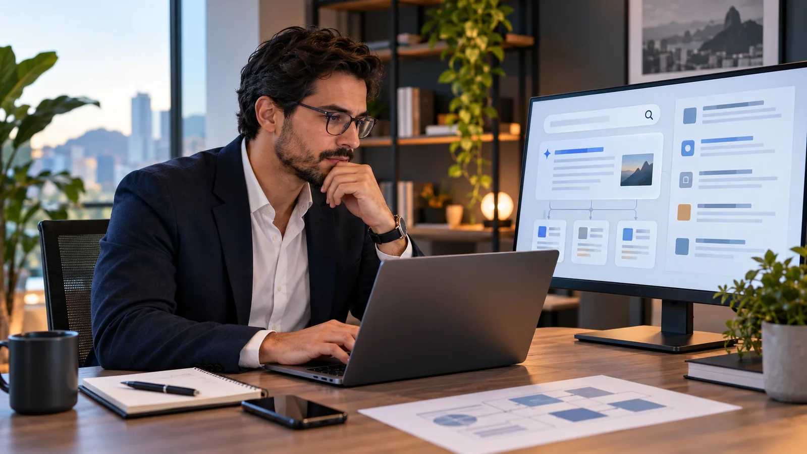 Profissional planejando como aparecer no ChatGPT com conteúdo e SEO