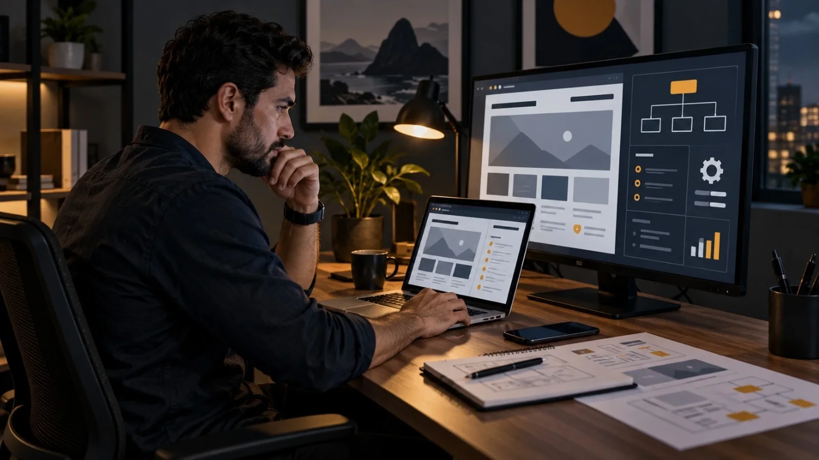Profissional revisando SEO para WordPress em um site