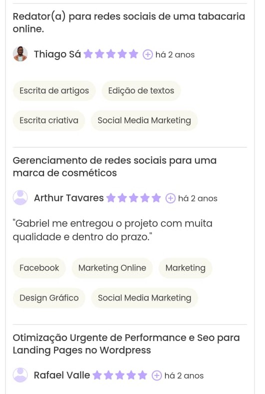 Print Workana do projeto Redator Blog Especialista Em Seo