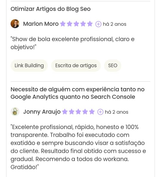 Print Workana do projeto Melhorar o Seo do meu site