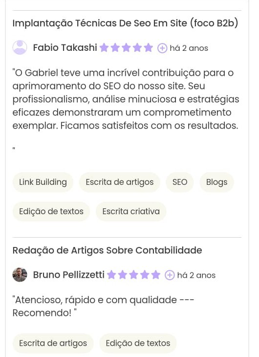 Print Workana do projeto de otimização SEO e indexação